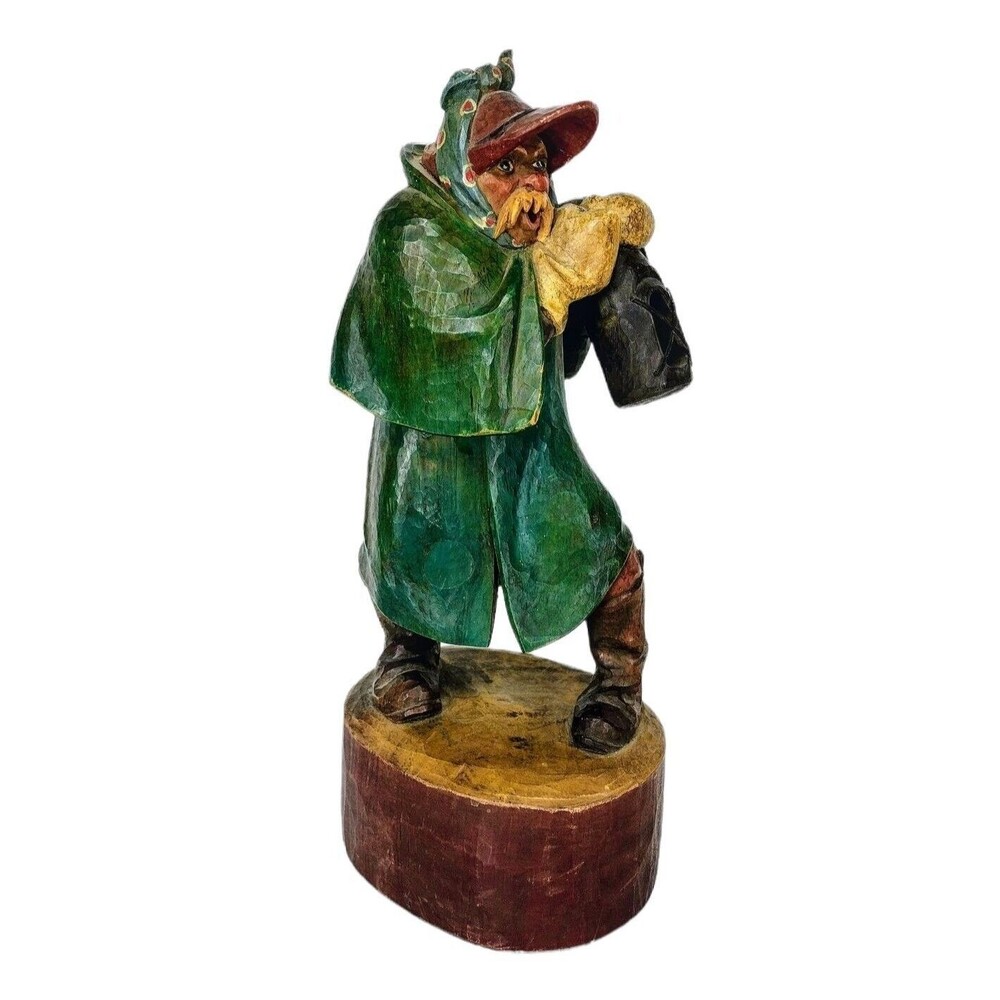 Vintage Herbert Mayr Wood Carved Hobo Lantern Germany Oberammergau Folk Art